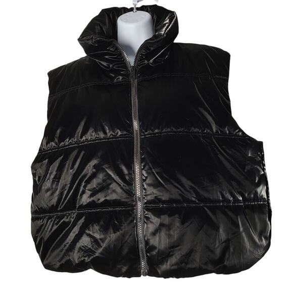 Wild Fable Black Puffer Vest L Shiny Quilted Zip Front Sleeveless Jacket - Picture 1 of 8